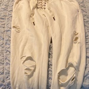 NSF white destructed joggers